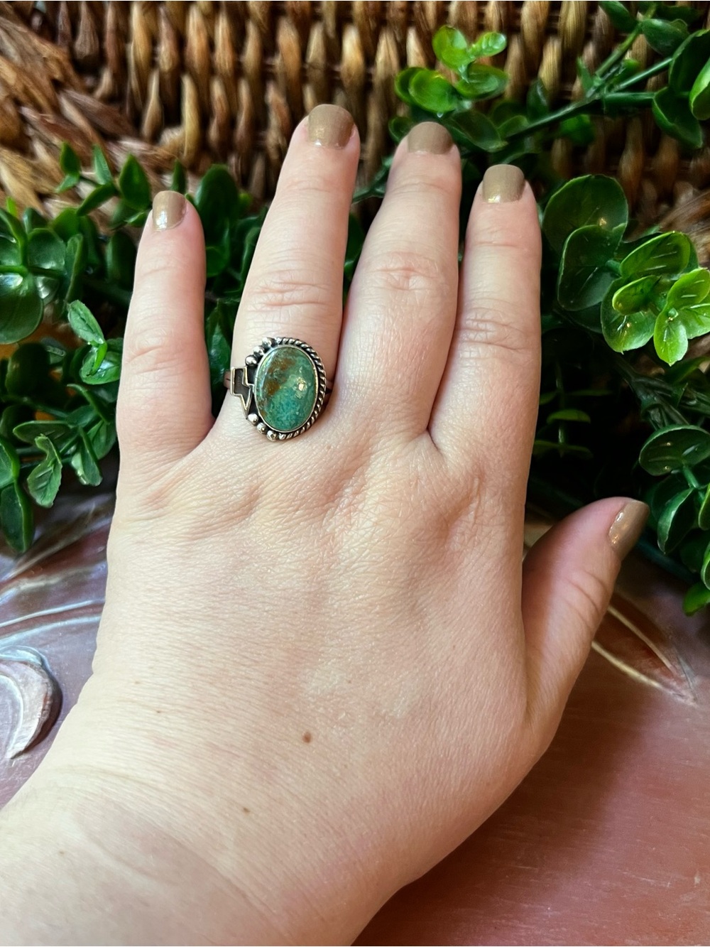 Sterling Silver Kingman Turquoise Ring Lightning Bolt Size 10 - Picture 6 of 11
